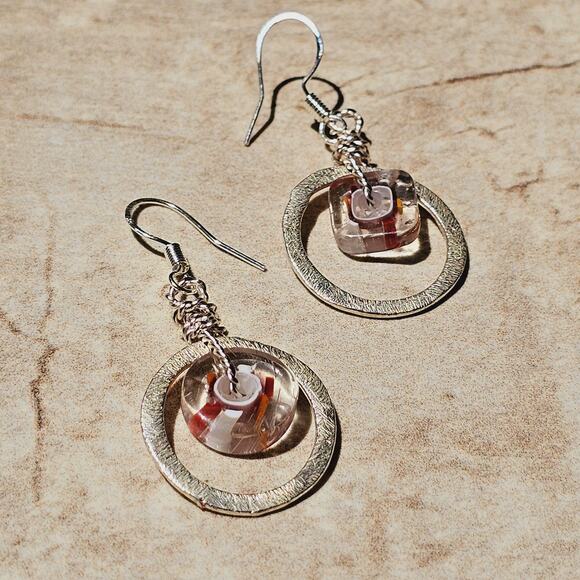 Abstract Multi Glass SP Dangle Metal Earrings - Picture 4 of 8